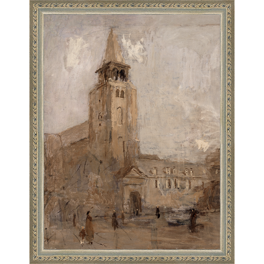 SA106-CHURCH TOWER Hand framed in an ornate dark silver frame. Finished Size: W 10.25 in x H 13.25 in