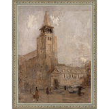 SA106-CHURCH TOWER Hand framed in an ornate dark silver frame. Finished Size: W 10.25 in x H 13.25 in