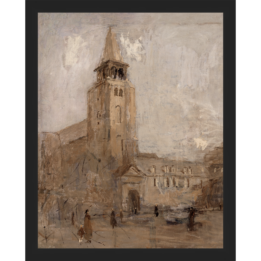 SA106-CHURCH TOWER Hand framed in a matte black frame. Finished Size: W 12.25 in x H 15.25 in