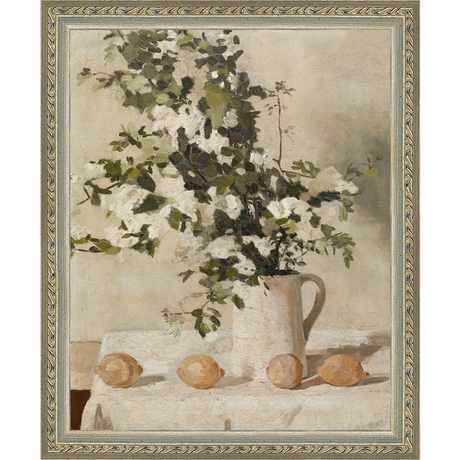 SA130-LEMON BRANCHES Hand framed in an ornate dark silver frame. Finished Size: W 9.25 in x H 11.25 in