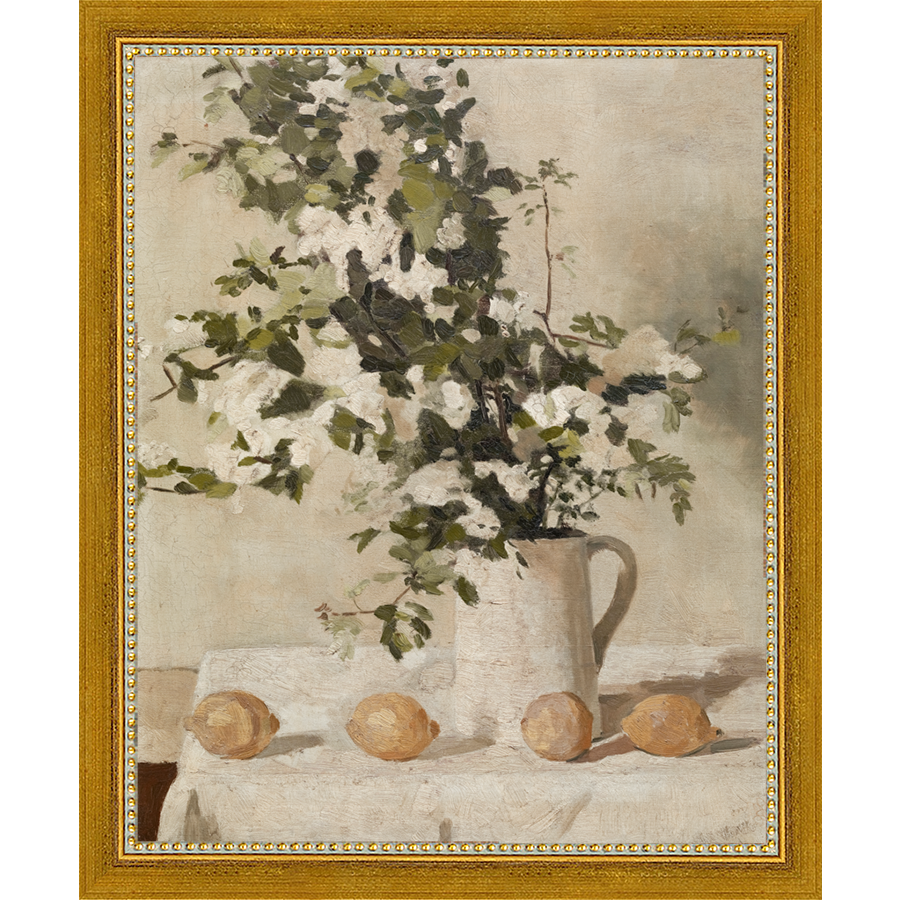 SA130-LEMON BRANCHES Hand framed in a transitional gold frame. Finished Size: W 9.25 in x H 11.25 in