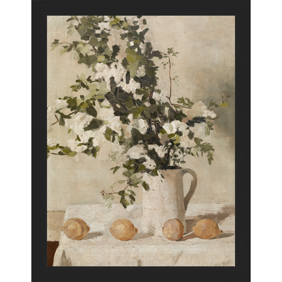 SA130-LEMON BRANCHES Hand framed in a matte black frame. Finished Size: W 10.25 in x H 13.25 in