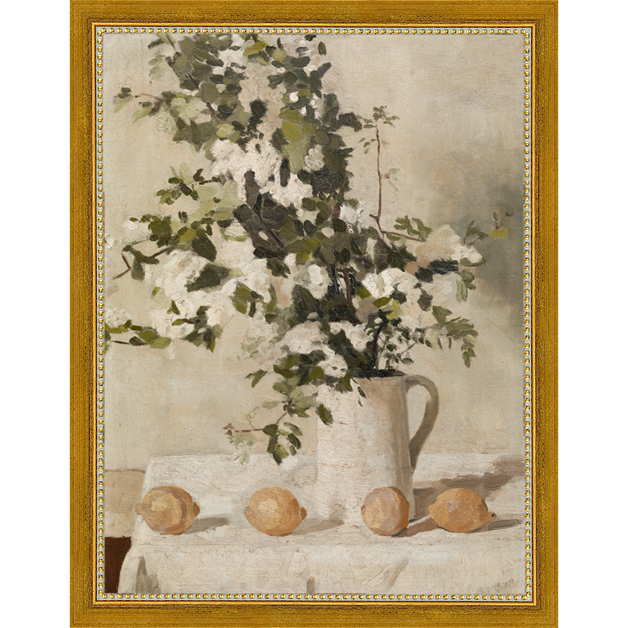 SA130-LEMON BRANCHES Hand framed in a transitional gold frame. Finished Size: W 10.25 in x H 13.25 in