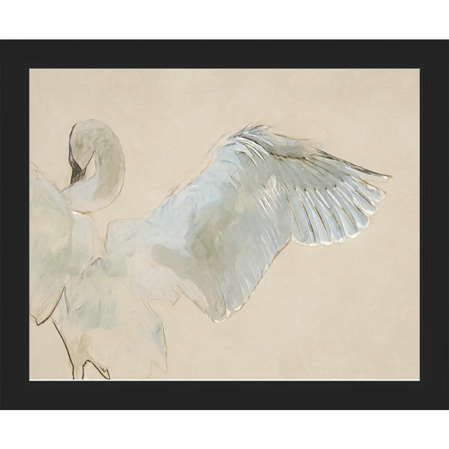SA133-FLIGHT OF THE SWAN Hand framed in a matte black frame. Finished Size: W 11.25 in x H 9.25 in