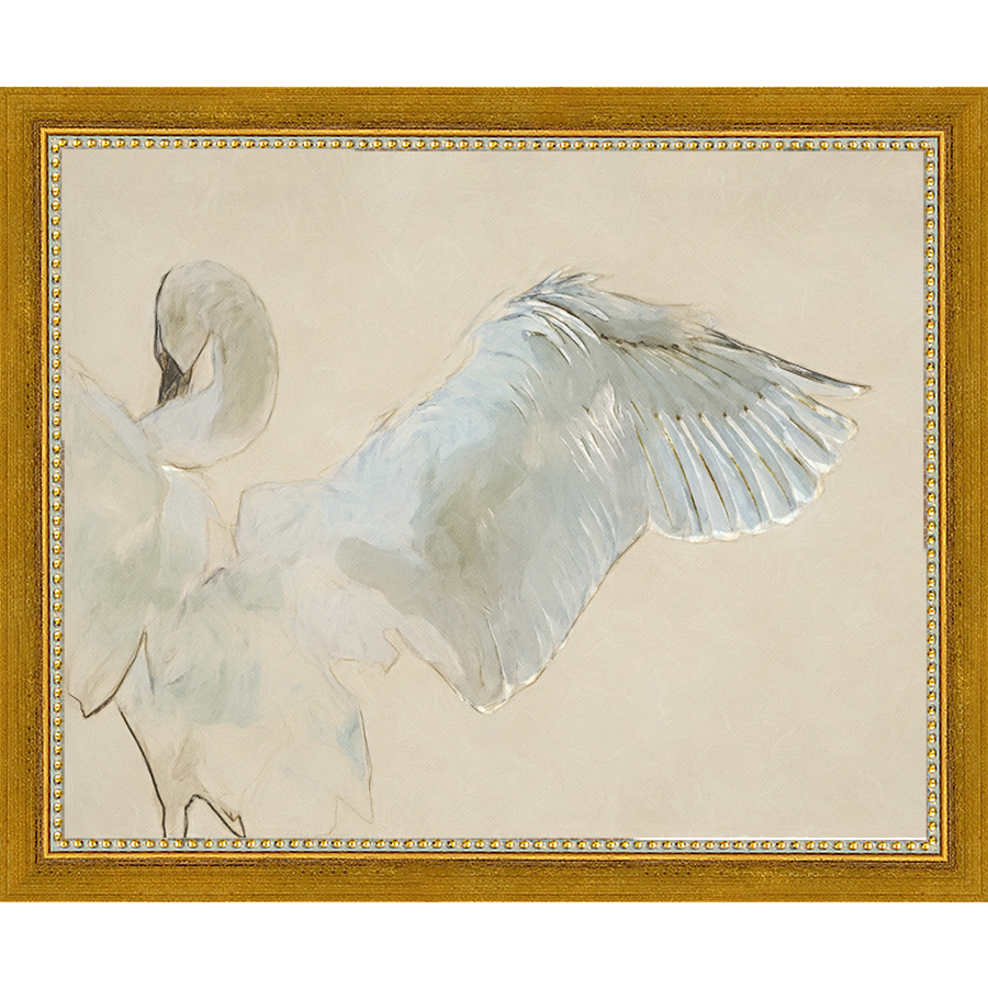 SA133-FLIGHT OF THE SWAN Hand framed in a transitional gold frame. Finished Size: W 11.25 in x H 9.25 in