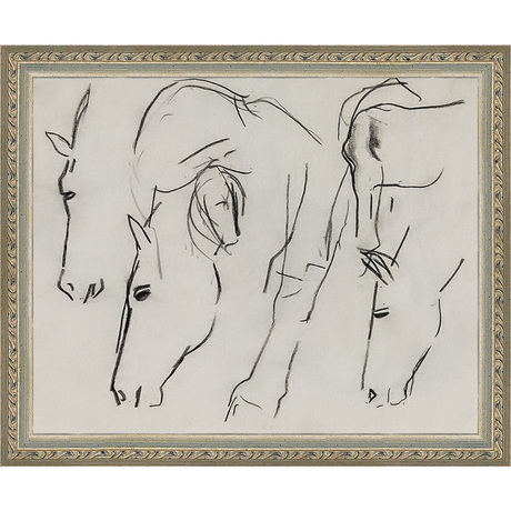 SA134-HORSES Hand framed in an ornate dark silver frame. Finished Size: W 11.25 in x H 9.25 in