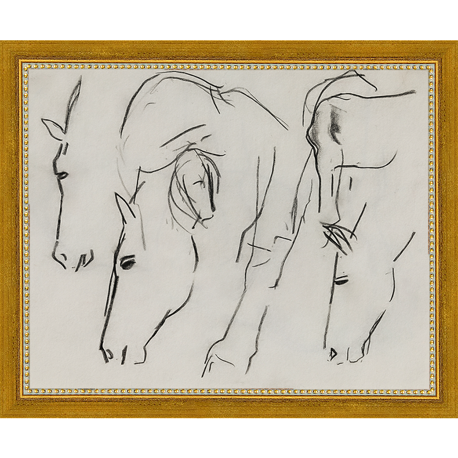 SA134-HORSES Hand framed in a transitional gold frame. Finished Size: W 11.25 in x H 9.25 in