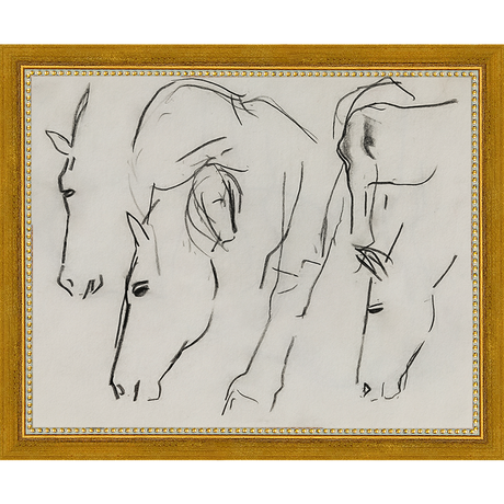 SA134-HORSES Hand framed in a transitional gold frame. Finished Size: W 11.25 in x H 9.25 in
