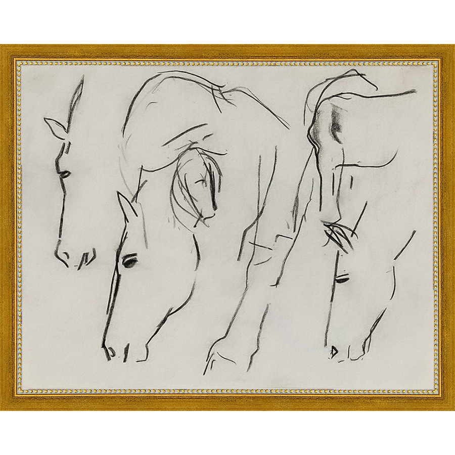 SA134-HORSES Hand framed in a transitional gold frame. Finished Size: W 15.25 in x H 12.25 in