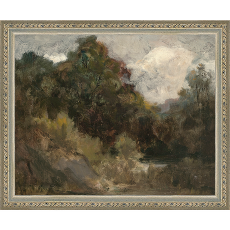 SA141-VINTAGE LANDSCAPE Hand framed in an ornate dark silver frame. Finished Size: W 11.25 in x H 9.25 in