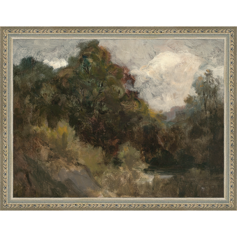 SA141-VINTAGE LANDSCAPE Hand framed in an ornate dark silver frame. Finished Size: W 13.25 in x H 10.25 in