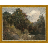 SA141-VINTAGE LANDSCAPE Hand framed in a transitional gold frame. Finished Size: W 13.25 in x H 10.25 in