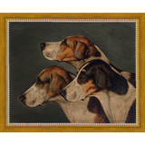 SA150-THREE HUNTING DOGS Hand framed in a transitional gold frame. Finished Size: W 11.25 in x H 9.25 in