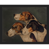SA150-THREE HUNTING DOGS Hand framed in a matte black frame. Finished Size: W 15.25 in x H 12.25 in