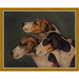 SA150-THREE HUNTING DOGS Hand framed in a transitional gold frame. Finished Size: W 15.25 in x H 12.25 in