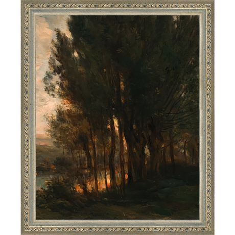 SA180-WOODS AT DUSK I DIPTYCH Hand framed in an ornate dark silver frame. Finished Size: W 9.25 in x H 11.25 in