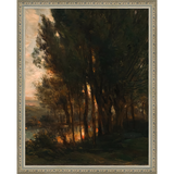 SA180-WOODS AT DUSK I DIPTYCH Hand framed in an ornate dark silver frame. Finished Size: W 12.25 in x H 15.25 in