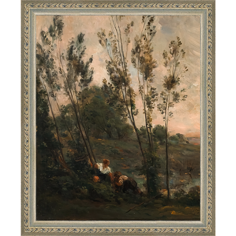 SA181-WOODS AT DUSK II DIPTYCH Hand framed in an ornate dark silver frame. Finished Size: W 9.25 in x H 11.25 in