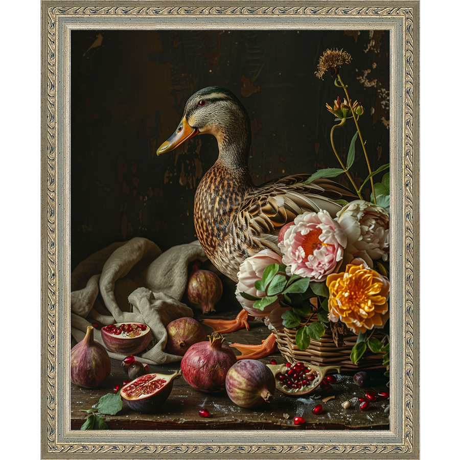 SA227-BAROQUE MALLARD Hand framed in an ornate dark silver frame. Finished Size: W 9.25 in x H 11.25 in