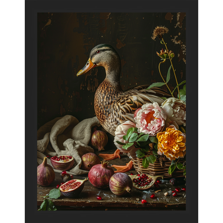 SA227-BAROQUE MALLARD Hand framed in a matte black frame. Finished Size: W 10.25 in x H 13.25 in