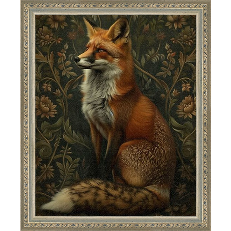 SA230-MOODY FOX Hand framed in an ornate dark silver frame. Finished Size: W 9.25 in x H 11.25 in