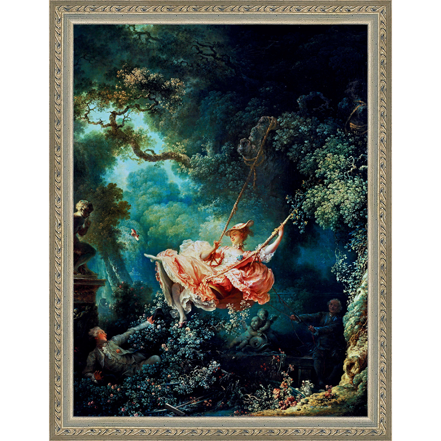 SA239-HAPPY SWING Hand framed in an ornate dark silver frame. Finished Size: W 10.25 in x H 13.25 in