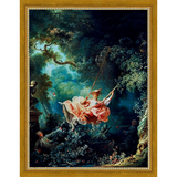 SA239-HAPPY SWING Hand framed in a transitional gold frame. Finished Size: W 10.25 in x H 13.25 in