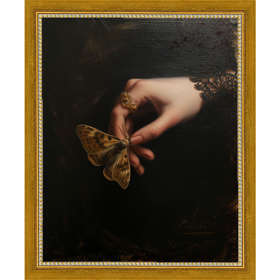 SA251-GOTHIC BUTTERFLY Hand framed in a transitional gold frame. Finished Size: W 9.25 in x H 11.25 in