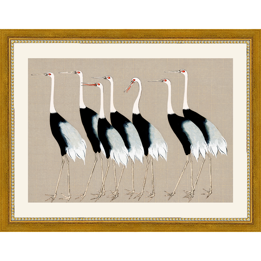 SA260-HERD OF OSTRICH Hand framed in a transitional gold frame. Finished Size: W 13.25 in x H 10.25 in