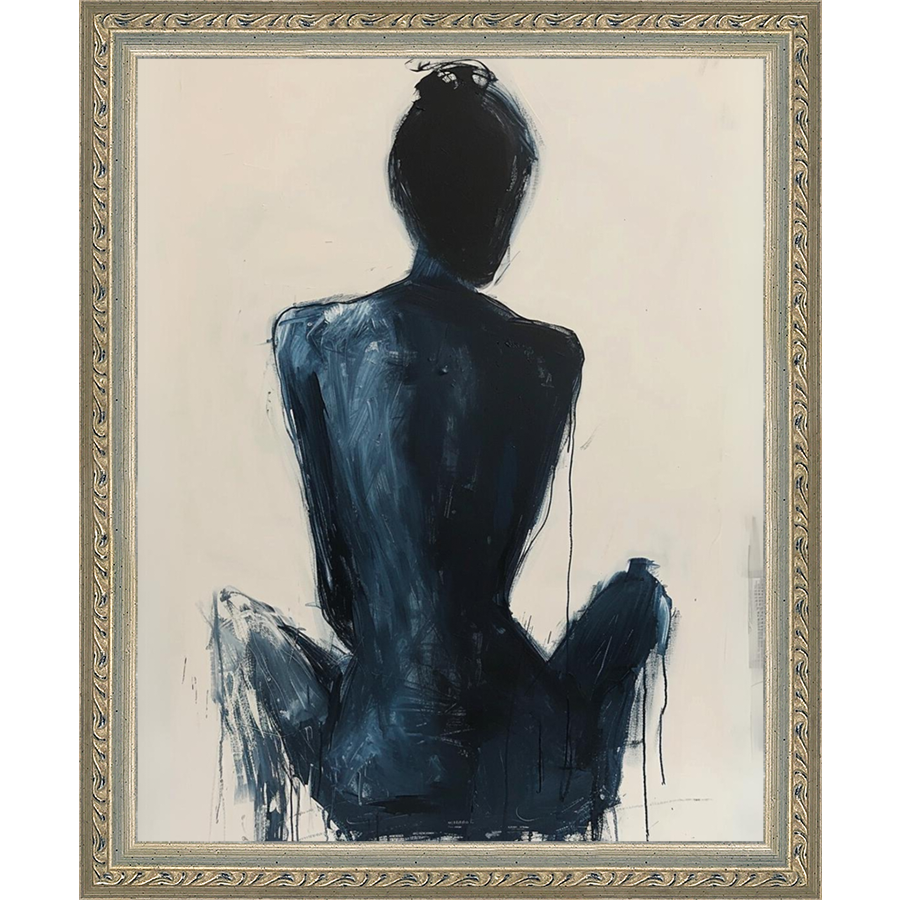 SA264-CONTEMPLATIVE FIGURE I Hand framed in an ornate dark silver frame. Finished Size: W 9.25 in x H 11.25 in