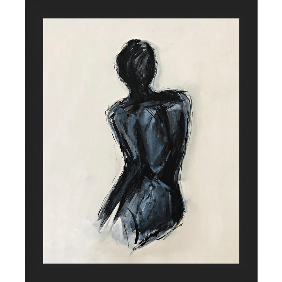 SA265-CONTEMPLATIVE FIGURE II Hand framed in a matte black frame. Finished Size: W 9.25 in x H 11.25 in