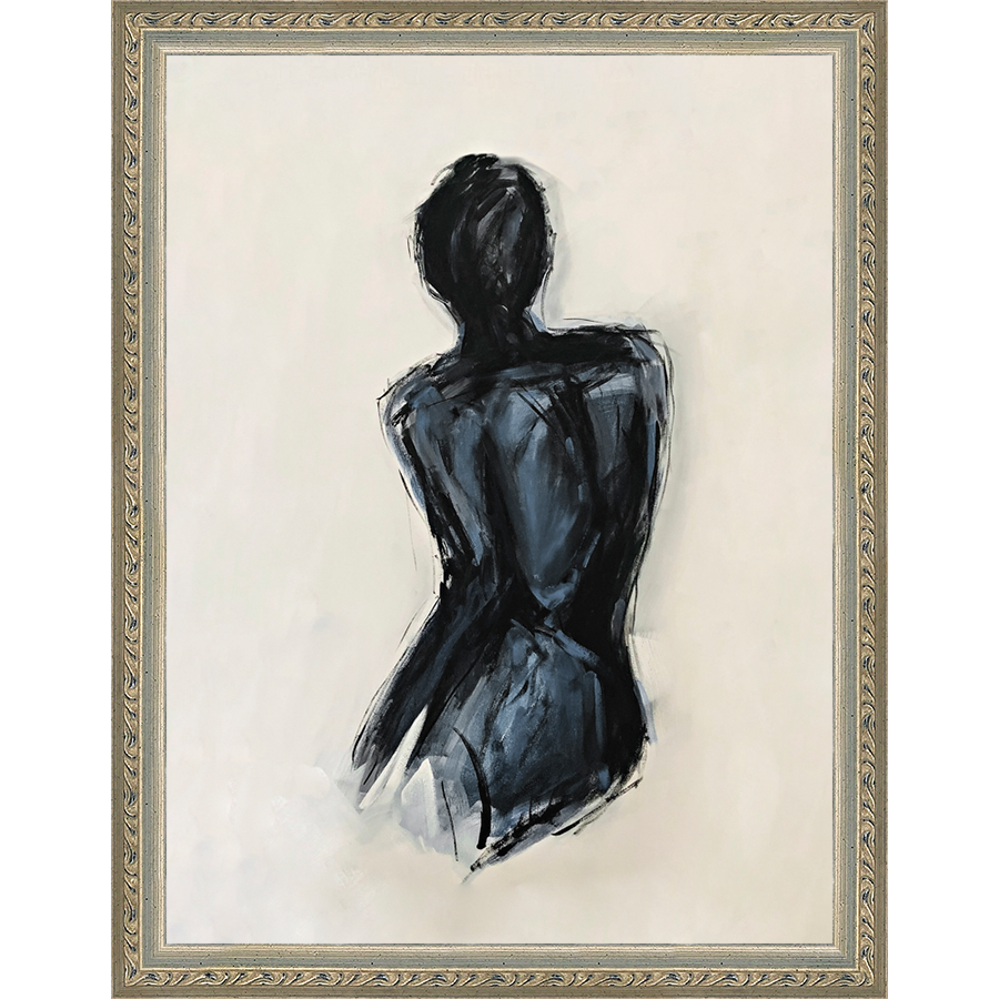 SA265-CONTEMPLATIVE FIGURE II Hand framed in an ornate dark silver frame. Finished Size: W 10.25 in x H 13.25 in