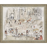 SA267-RIVERBANK SKETCH Hand framed in an ornate dark silver frame. Finished Size: W 11.25 in x H 9.25 in