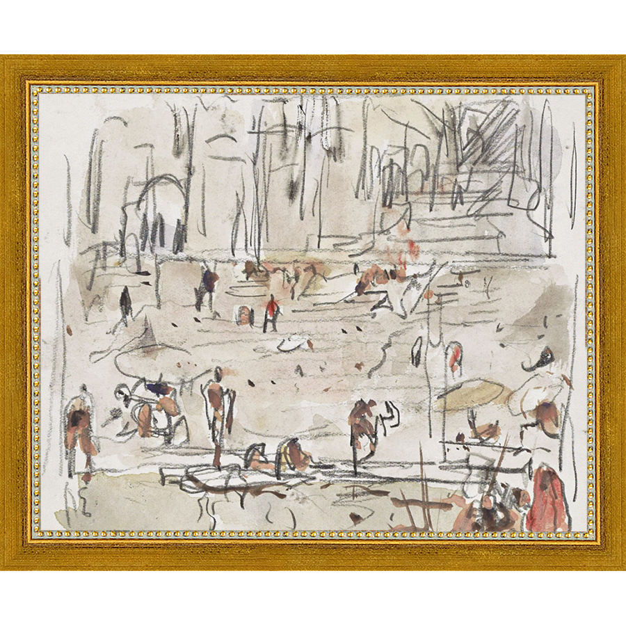 SA267-RIVERBANK SKETCH Hand framed in a transitional gold frame. Finished Size: W 11.25 in x H 9.25 in