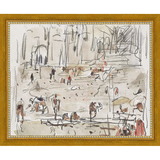 SA267-RIVERBANK SKETCH Hand framed in a transitional gold frame. Finished Size: W 11.25 in x H 9.25 in