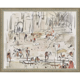 SA267-RIVERBANK SKETCH Hand framed in an ornate dark silver frame. Finished Size: W 15.25 in x H 12.25 in