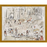 SA267-RIVERBANK SKETCH Hand framed in a transitional gold frame. Finished Size: W 15.25 in x H 12.25 in
