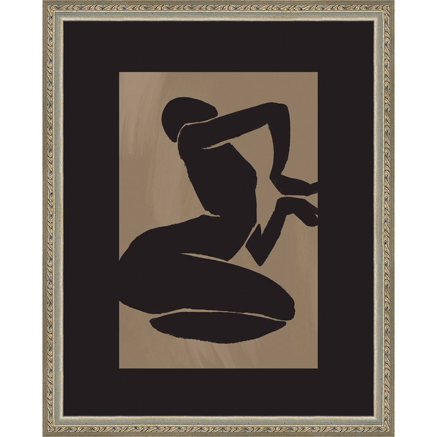 SA268-KNEELING NUDE Hand framed in an ornate dark silver frame. Finished Size: W 12.25 in x H 15.25 in