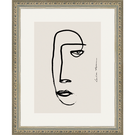 SA269-MINIMALIST PROFILE Hand framed in an ornate dark silver frame. Finished Size: W 9.25 in x H 11.25 in