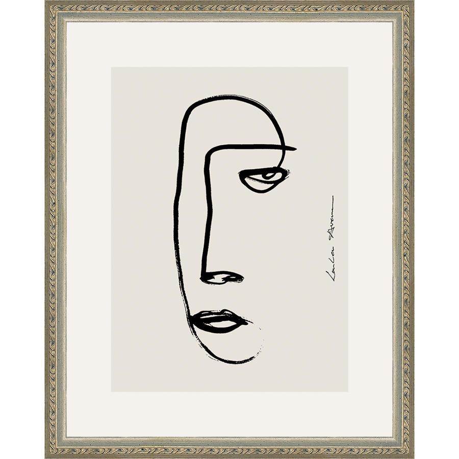SA269-MINIMALIST PROFILE Hand framed in an ornate dark silver frame. Finished Size: W 12.25 in x H 15.25 in