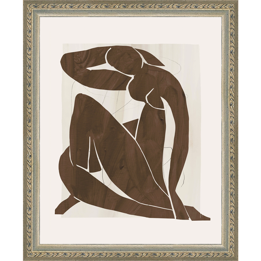 SA272-SEATED NUDE Hand framed in an ornate dark silver frame. Finished Size: W 9.25 in x H 11.25 in