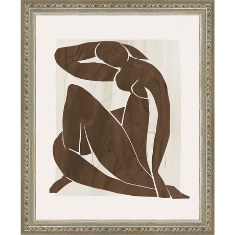 SA272-SEATED NUDE Hand framed in an ornate dark silver frame. Finished Size: W 9.25 in x H 11.25 in
