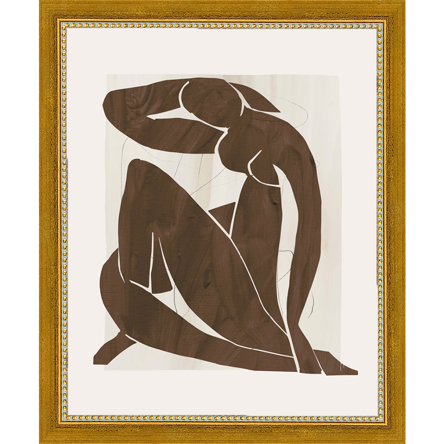 SA272-SEATED NUDE Hand framed in a transitional gold frame. Finished Size: W 9.25 in x H 11.25 in