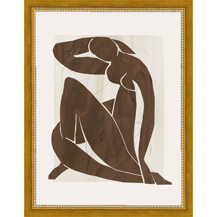 SA272-SEATED NUDE Hand framed in a transitional gold frame. Finished Size: W 10.25 in x H 13.25 in