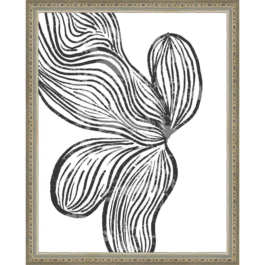 SA277-MINIMALIST FLORAL Hand framed in an ornate dark silver frame. Finished Size: W 12.25 in x H 15.25 in