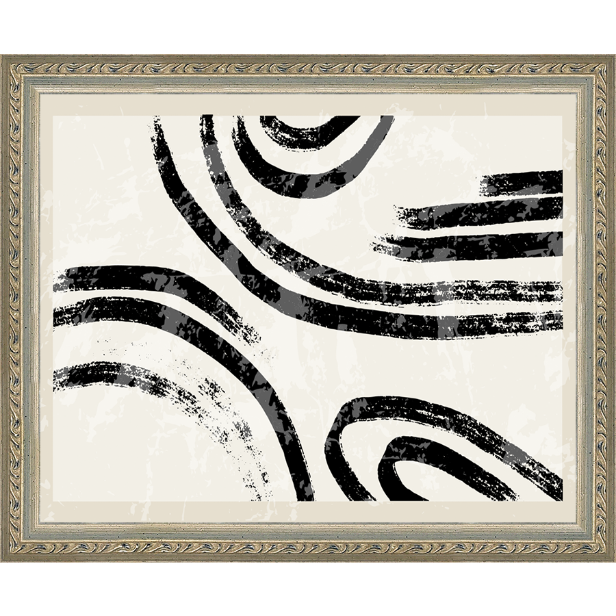 SA278-CURVED LINES Hand framed in an ornate dark silver frame. Finished Size: W 11.25 in x H 9.25 in