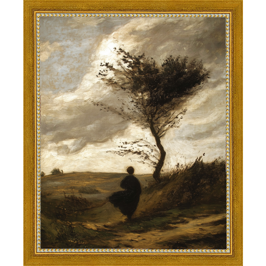SA282-GUST OF WIND Hand framed in a transitional gold frame. Finished Size: W 9.25 in x H 11.25 in