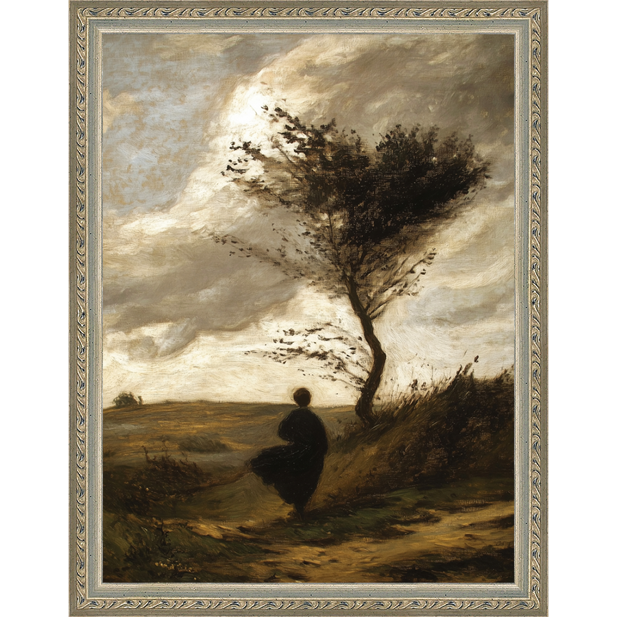 SA282-GUST OF WIND Hand framed in an ornate dark silver frame. Finished Size: W 10.25 in x H 13.25 in