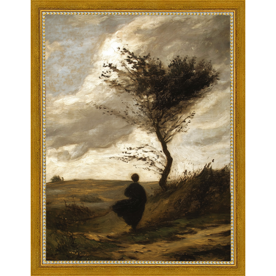 SA282-GUST OF WIND Hand framed in a transitional gold frame. Finished Size: W 10.25 in x H 13.25 in