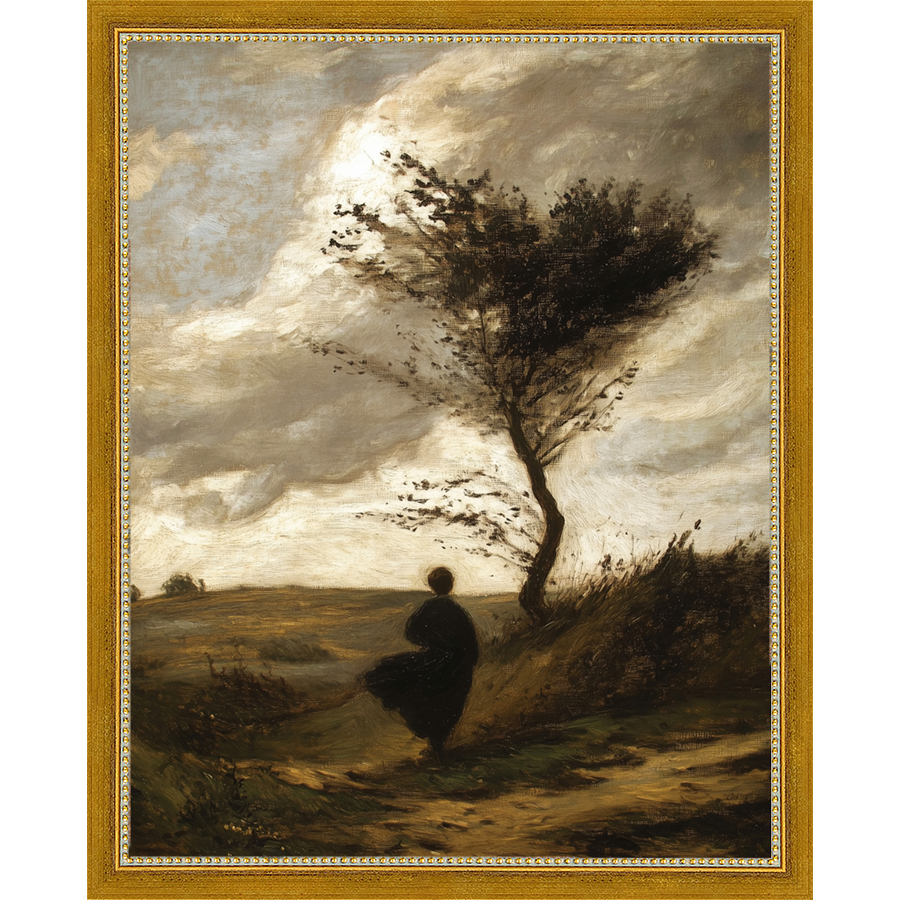 SA282-GUST OF WIND Hand framed in a transitional gold frame. Finished Size: W 12.25 in x H 15.25 in